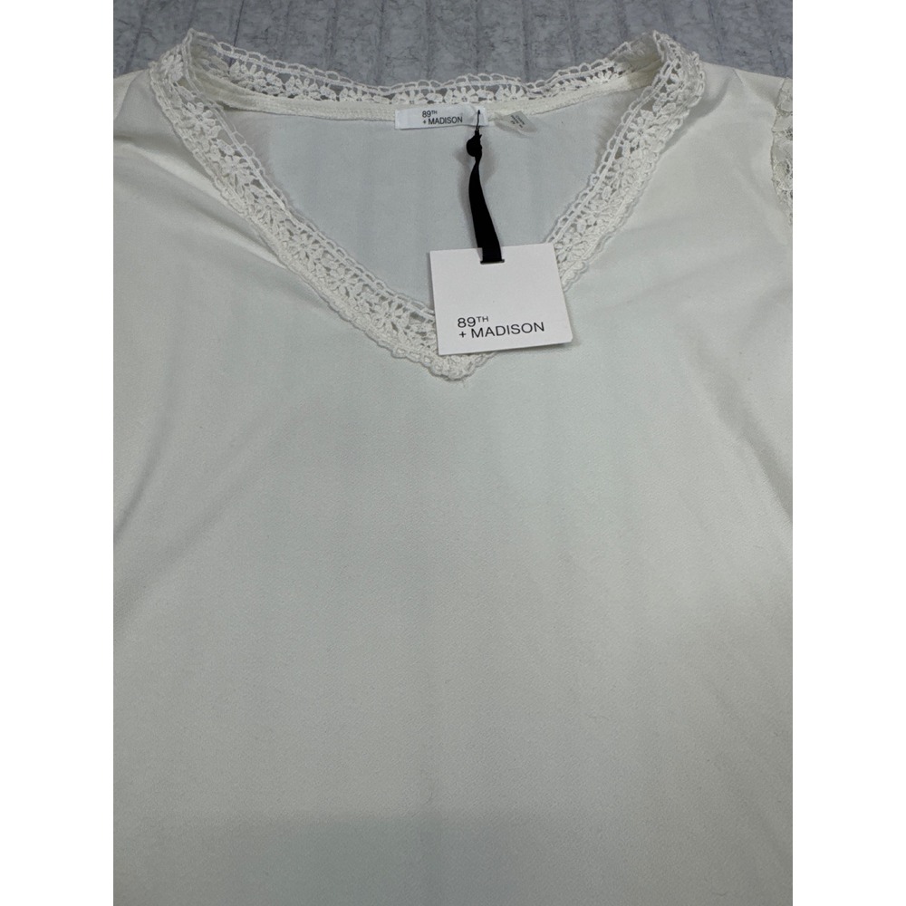 89th + Madison Womens White Magnolia‎ Lace Sleeve V-Neck Top EKF14473 Size M NEW